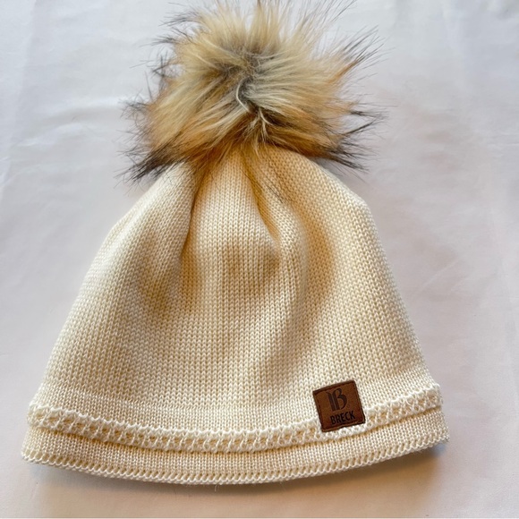 Breck/Screamer Ivory Knit Hat Beanie Cap PomPom Wool Acrylic Blend Warm, Lined - Picture 13 of 14